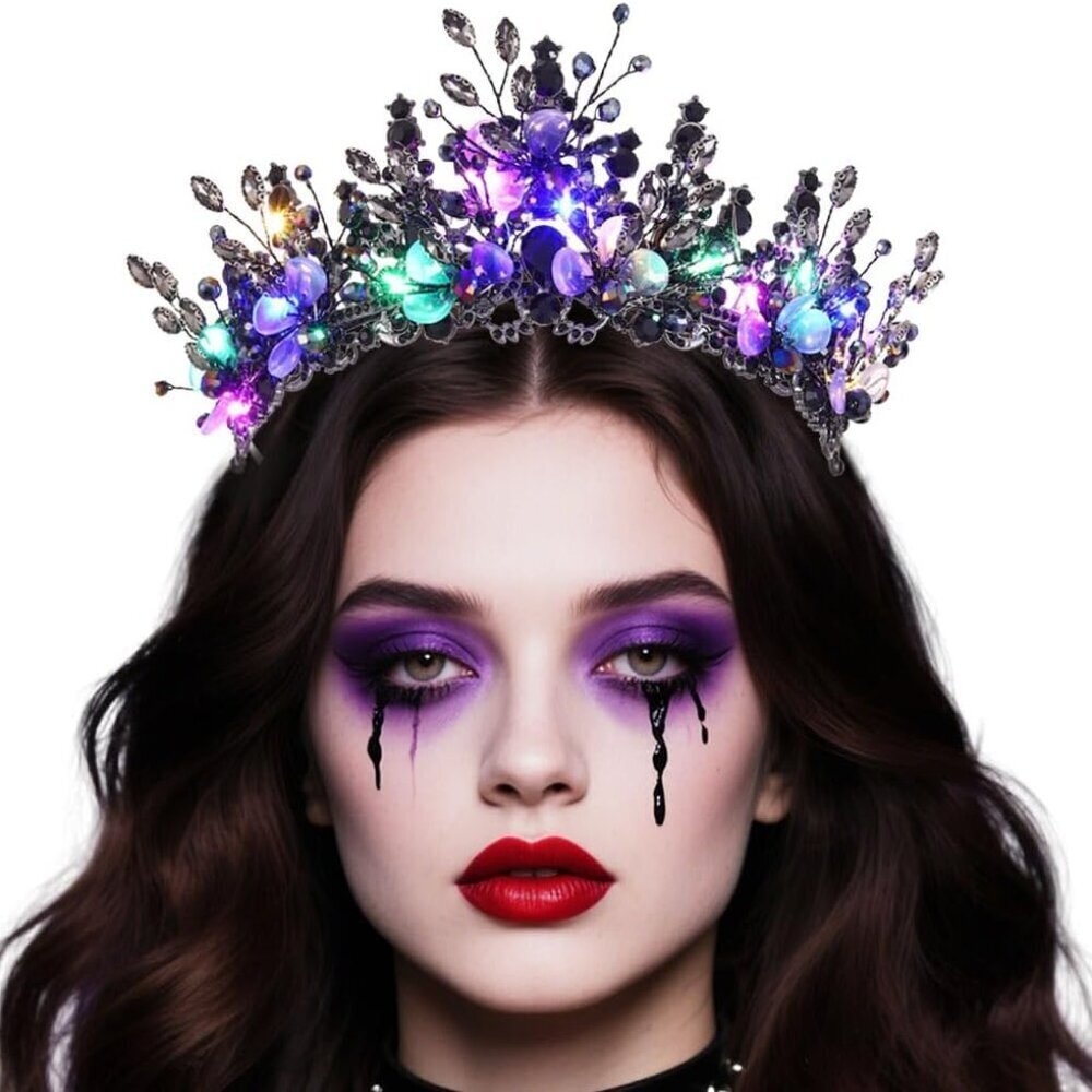 Light Up Rhinestone Crown Tiara Halloween Hair Accessory Women